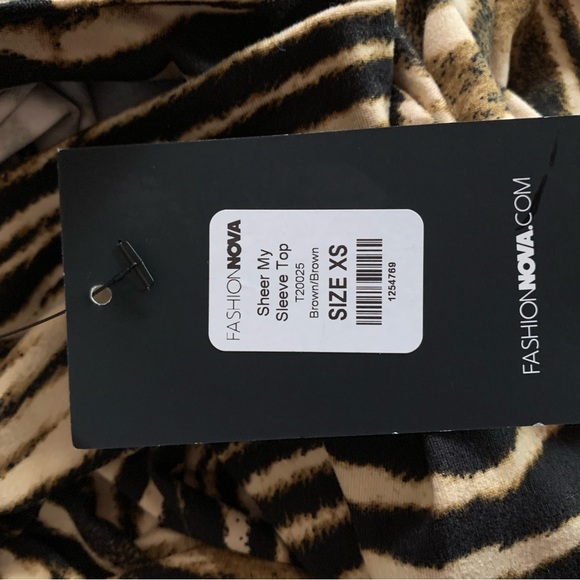 NWT Fashion Nova Brown Zebra Print SheerMY Sleeve Top - Picture 4 of 4